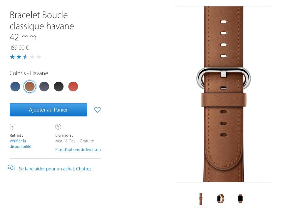le bracelet cuir chez Apple facturé 159€